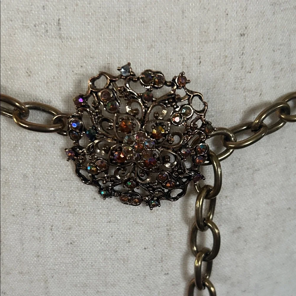 Vintage Gold Chain Belt with Jeweled Medallion Clasp